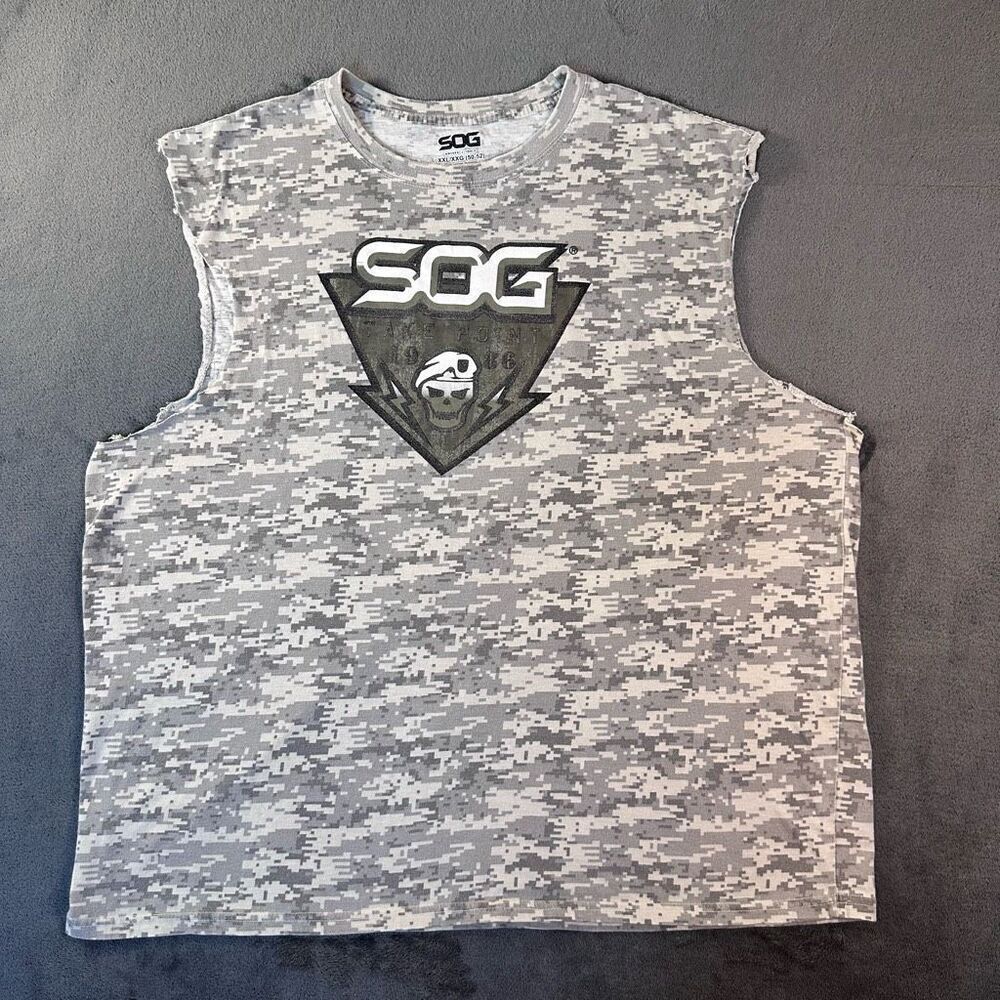 SOG Cutoff‎ T-Shirt Mens XXL Gray Camo Performance Tactical Gym Workout
